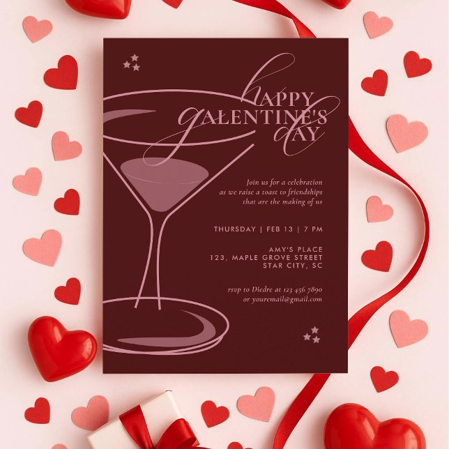 Minimal Elegant Chic Typografi Vinröd Galentines Inbjudningar (Skapare uppladdad)