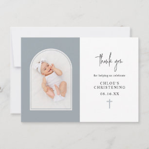 Minimal Elegant Dusty Blue Arch Photo Christening  Tack Kort