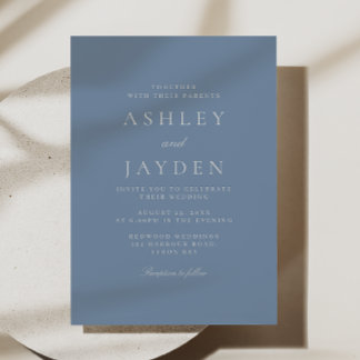 Minimal Elegant Dusty Blue Bröllop Inbjudningar