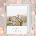 Minimal Elegant enkel | Julfamiljens foto Julkort<br><div class="desc">Ett minsta bildkort av snyggt med klassisk typografi "Glad helg" i svart på en ren, enkel, minimalistisk vit bakgrund och en mjuk grått-funktion färg på motsatt sida. Fotot, Julhälsningar och namn kan enkelt anpassas för personlig beröring. En enkel, minimalistisk och contemporary julklapp som utmärker den här julhelgen! Bilden som visas...</div>