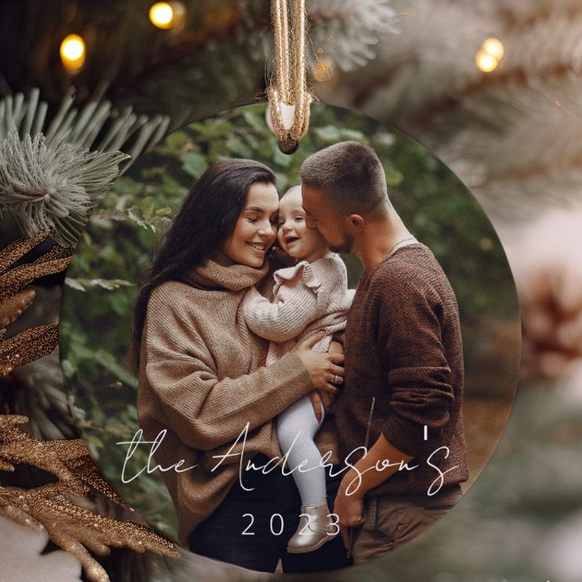 Minimal Elegant - enkelt julfamiljsfoto Julgransprydnad Keramik (Skapare uppladdad)