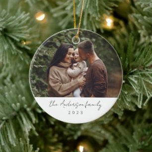 Minimal Elegant - enkelt julfamiljsfoto Julgransprydnad Keramik