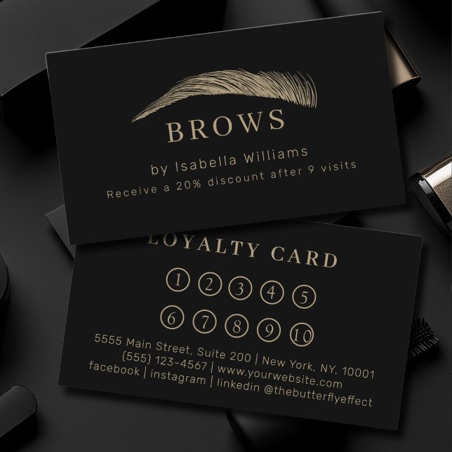 Minimal Elegant Eyebrow Salon Loyalty Visitkort (Minimal Elegant Eyebrow Salon Black Loyalty Business Card)