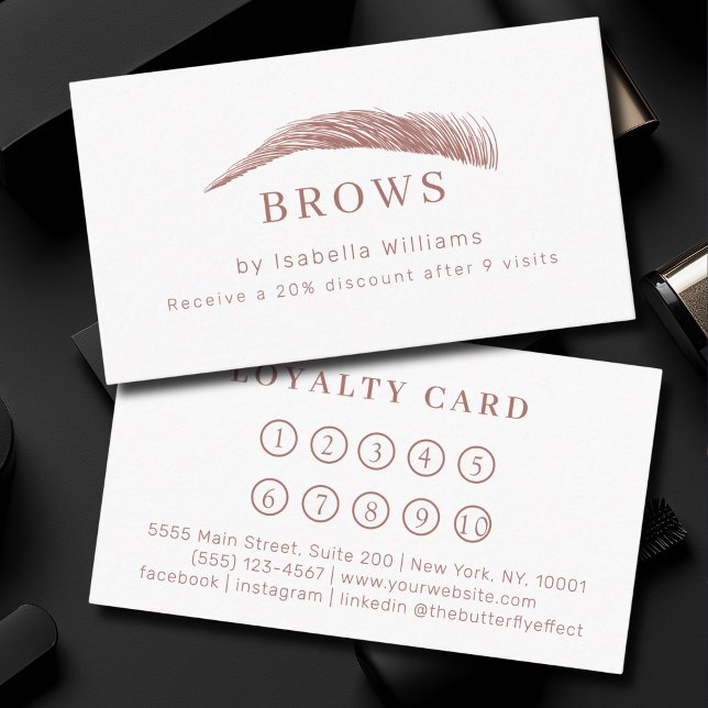 Minimal Elegant Eyebrow Salon Loyalty Visitkort (Minimal Elegant Eyebrow Salon Salon Loyalty Business Card)