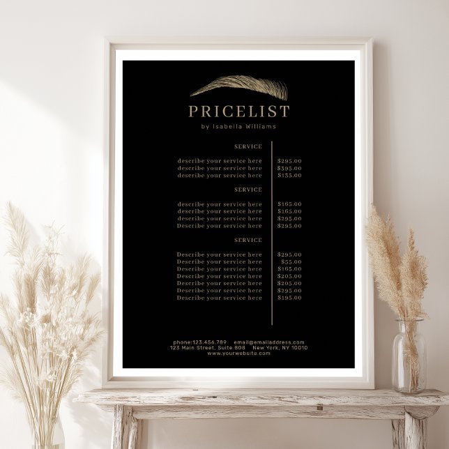 Minimal Elegant Eyebrow Salon Pricelist Poster (#af9b79)