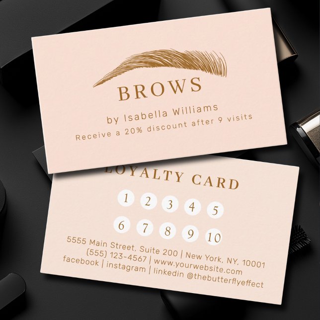 Minimal Elegant Eyebrow Salon Salon Loyalty Visitkort (Minimal Elegant Eyebrow Salon QR-Code Business Card)