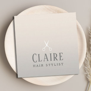 Minimal Elegant Faux Silver Sissors Hairstylist Fyrkantigt Visitkort