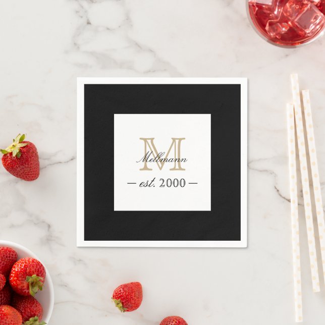 Minimal Elegant Gold Monogram Family Year Est. Pappersservett (Insitu)
