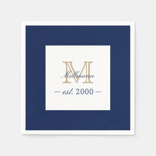 Minimal Elegant Gold Monogram Family Year Est. Pappersservett (Framsidan)