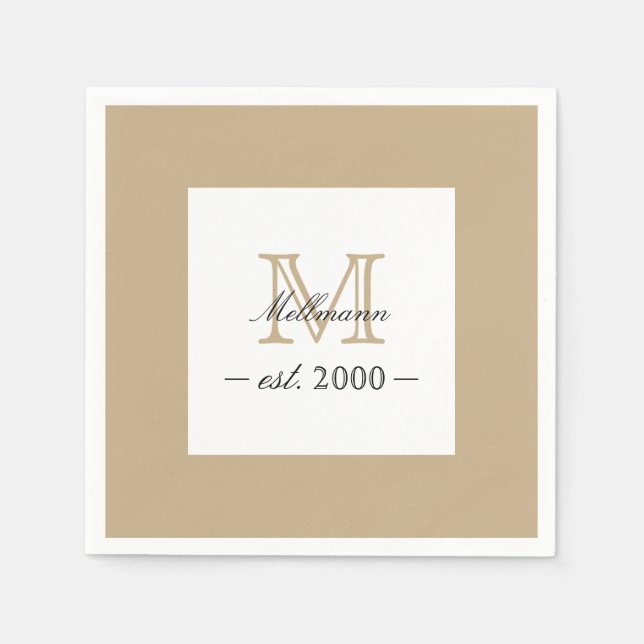 Minimal Elegant Gold Monogram Family Year Est. Pappersservett (Framsidan)
