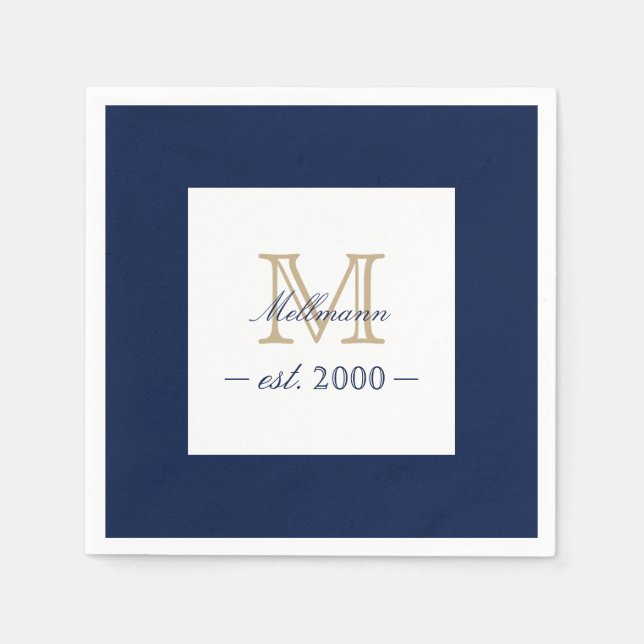 Minimal Elegant Gold Monogram Family Year Est. Pappersservett (Framsidan)
