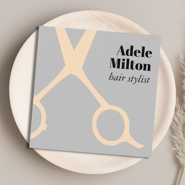 Minimal Elegant Grått Ro Sissors Hairstylist Fyrkantigt Visitkort (Skapare uppladdad)