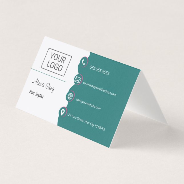 Minimal Elegant Green Pink Hair Stylist  Kort (Framsida)