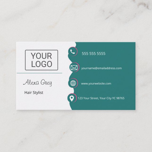 Minimal Elegant Green Pink Hair Stylist  Visitkort (Framsida)