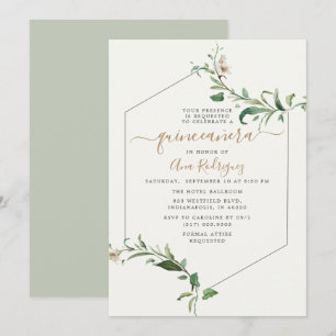 Minimal Elegant Greenery Blommigt Quinceañera Inbjudningar