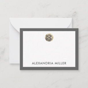 Minimal Elegant Guld Emblem Namn White Grått Anteckningskort