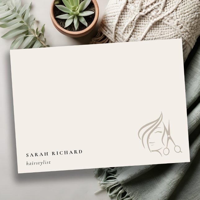 Minimal Elegant Hairstylist Ivory Hair Scissor Anteckningskort (Skapare uppladdad)