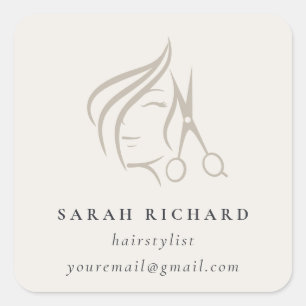Minimal Elegant Hairstylist Ivory Hair Scissor Fyrkantigt Klistermärke