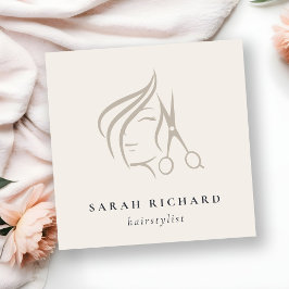 Minimal Elegant Hairstylist Ivory Hair Scissor Fyrkantigt Visitkort