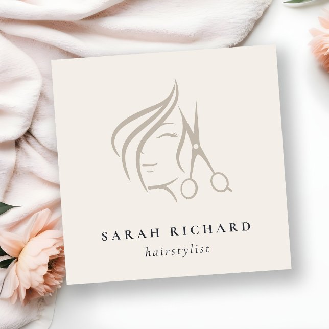 Minimal Elegant Hairstylist Ivory Hair Scissor Fyrkantigt Visitkort (Skapare uppladdad)