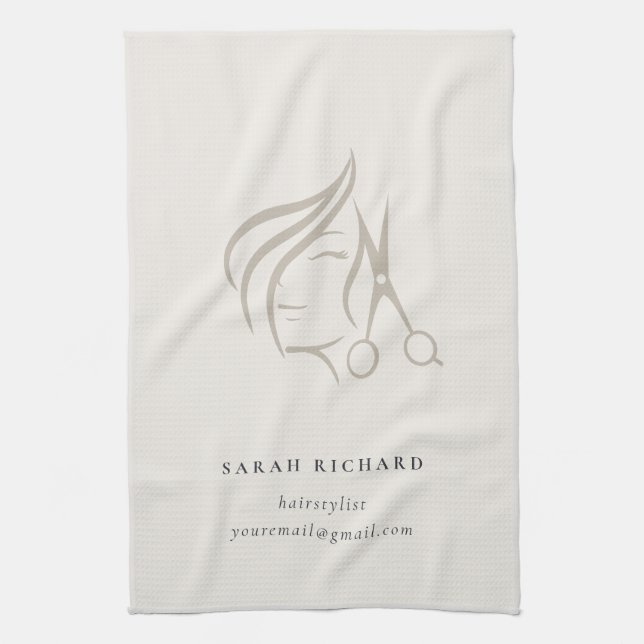 Minimal Elegant Hairstylist Ivory Hair Scissor Kökshandduk (Vertikal)