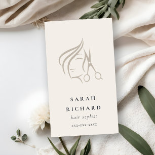Minimal Elegant Hairstylist Ivory Hair Scissor Visitkort