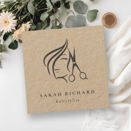 Minimal Elegant Hairstylist Kraft Hair Scissor Fyrkantigt Visitkort