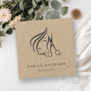 Minimal Elegant Hairstylist Kraft Hair Scissor Fyrkantigt Visitkort