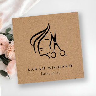 Minimal Elegant Hairstylist Kraft Hair Scissor Fyrkantigt Visitkort
