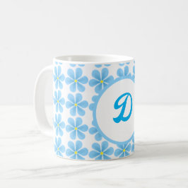 minimal elegant i monogram Blue Botanical mönster Kaffemugg