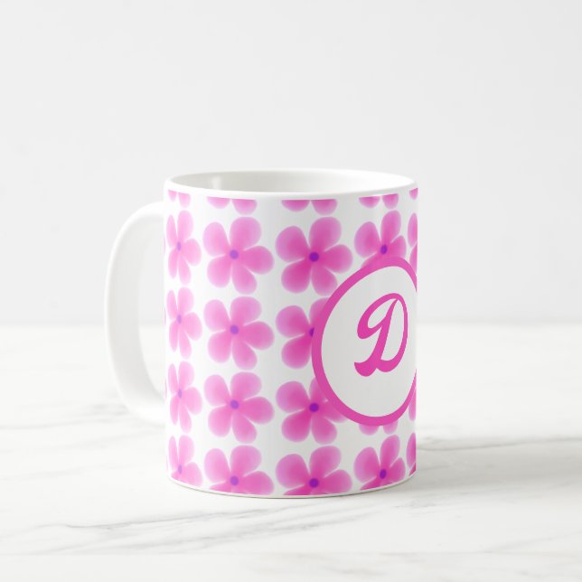 minimal elegant i monogram rosa i Botaniska mönste Kaffemugg (Framsida vänster)