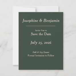 Minimal Elegant Jägare Grön Spara Datum Kort