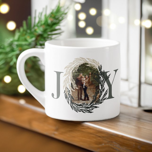 Minimal Elegant Joy Winter Garland Photo Wandan Espressomugg (Minimal Elegant Joy Winter Garland Photo Wreath Espresso Cup)