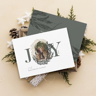 Minimal Elegant Joy Winter Garland Photo Wandan Julkort