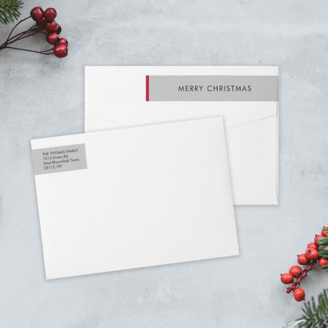 Minimal Elegant Juldag Grått Red Returadress Etikettband (Skapare uppladdad)