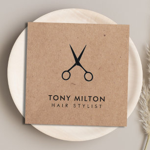 Minimal Elegant Kraft Black Scissors Hairstylist Fyrkantigt Visitkort