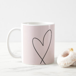 Minimal Elegant Line Art Heart Bröllop Rosa Kaffemugg