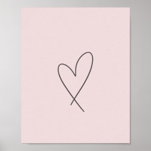 Minimal Elegant Line Art Heart Bröllop Rosa Poster