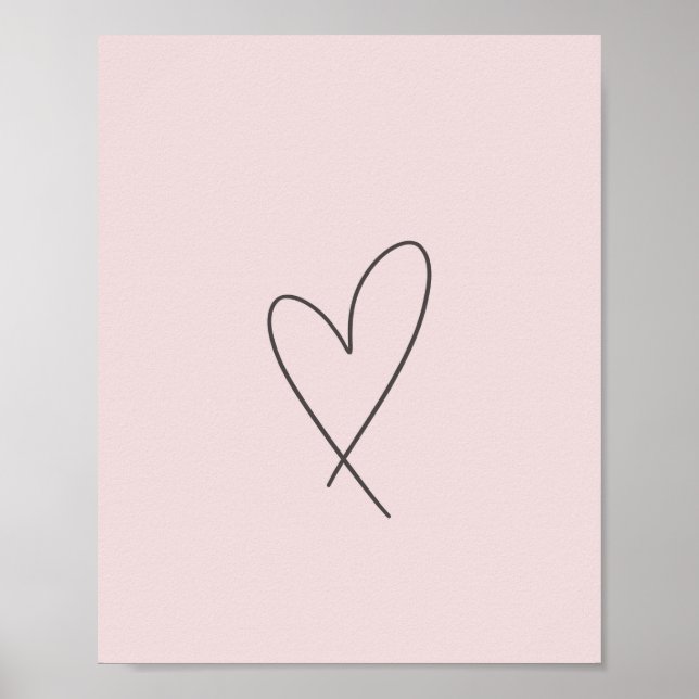 Minimal Elegant Line Art Heart Bröllop  Rosa Poster (Framsidan)