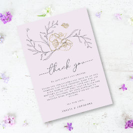 Minimal Elegant Line Blommigt Lilac Guld Bröllop Tack Kort