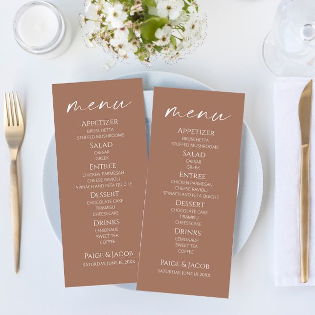 Minimal Elegant Mocha Mousse Bröllop Food Menu Meny (Skapare uppladdad)