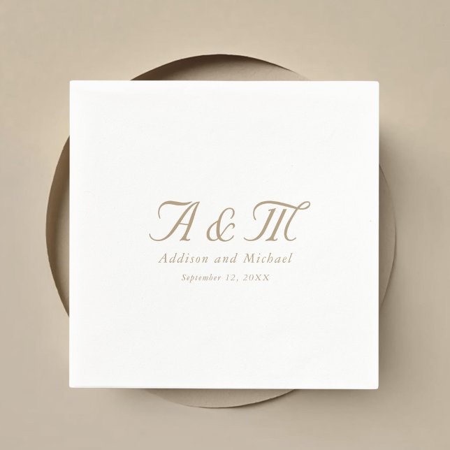 Minimal, Elegant, Monogram Bröllop Pappersservett (Minimal, Elegant, Monogram Wedding Napkins with your name and date.)