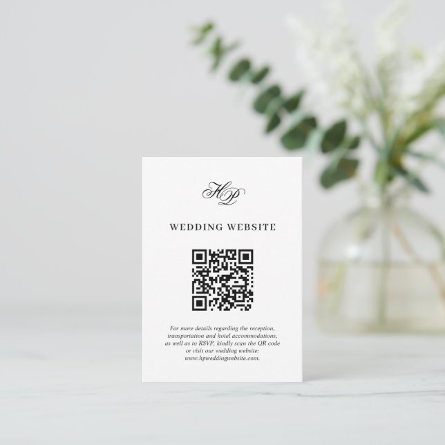 Minimal Elegant Monogram Bröllop webbplats QR-kod Tilläggskort (Stående Fram)