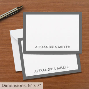 Minimal Elegant Monogram Namn White Grått 5x7 Anteckningskort