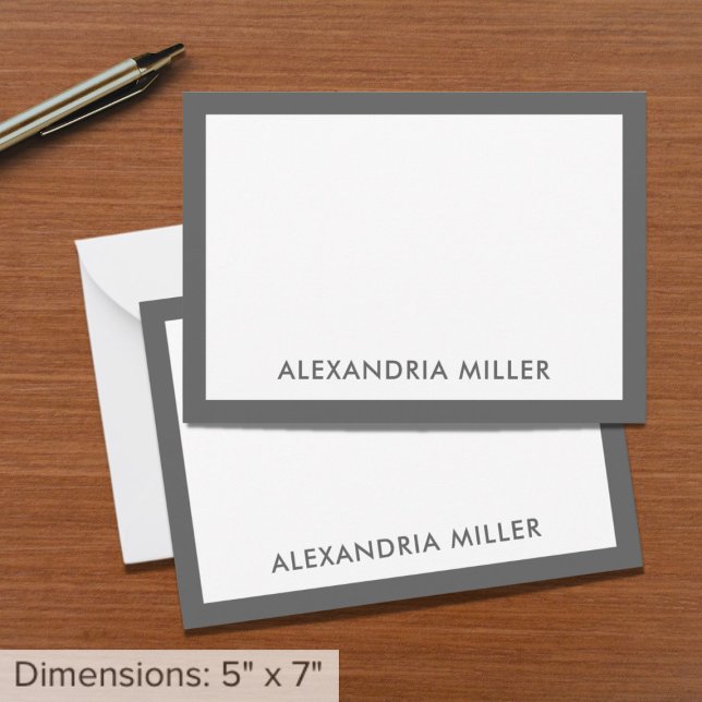 Minimal Elegant Monogram Namn White Grått 5x7 Anteckningskort (Skapare uppladdad)
