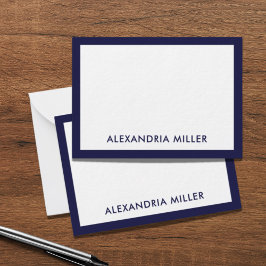 Minimal Elegant Monogram Namn White Navy Anteckningskort
