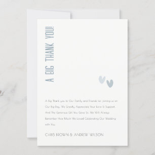 Minimal Elegant Pastel Dusky Blue Hearts Bröllop Tack Kort