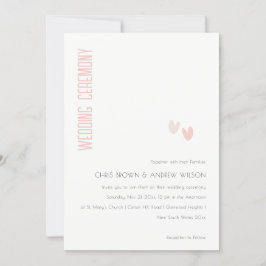 Minimal Elegant Pastel Dusky Rosa Hearts Bröllop Inbjudningar