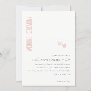 Minimal Elegant Pastel Dusky Rosa Hearts Bröllop Inbjudningar