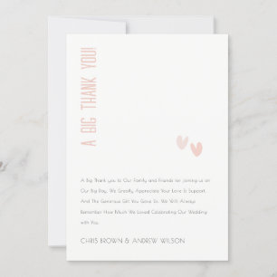 Minimal Elegant Pastel Dusky Rosa Hearts Bröllop Tack Kort